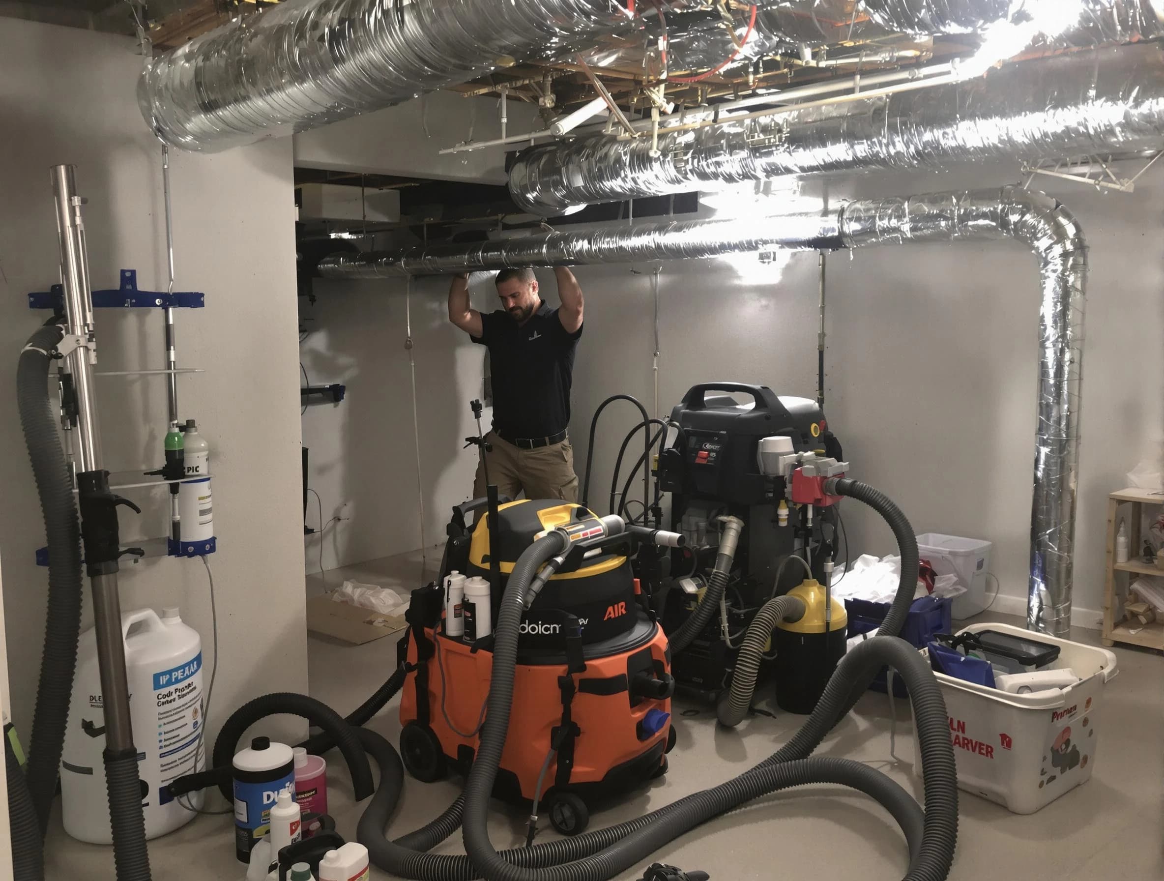 South Jordan Air Duct Cleaning specialist performing professional mold removal from air ducts using safety equipment in South Jordan