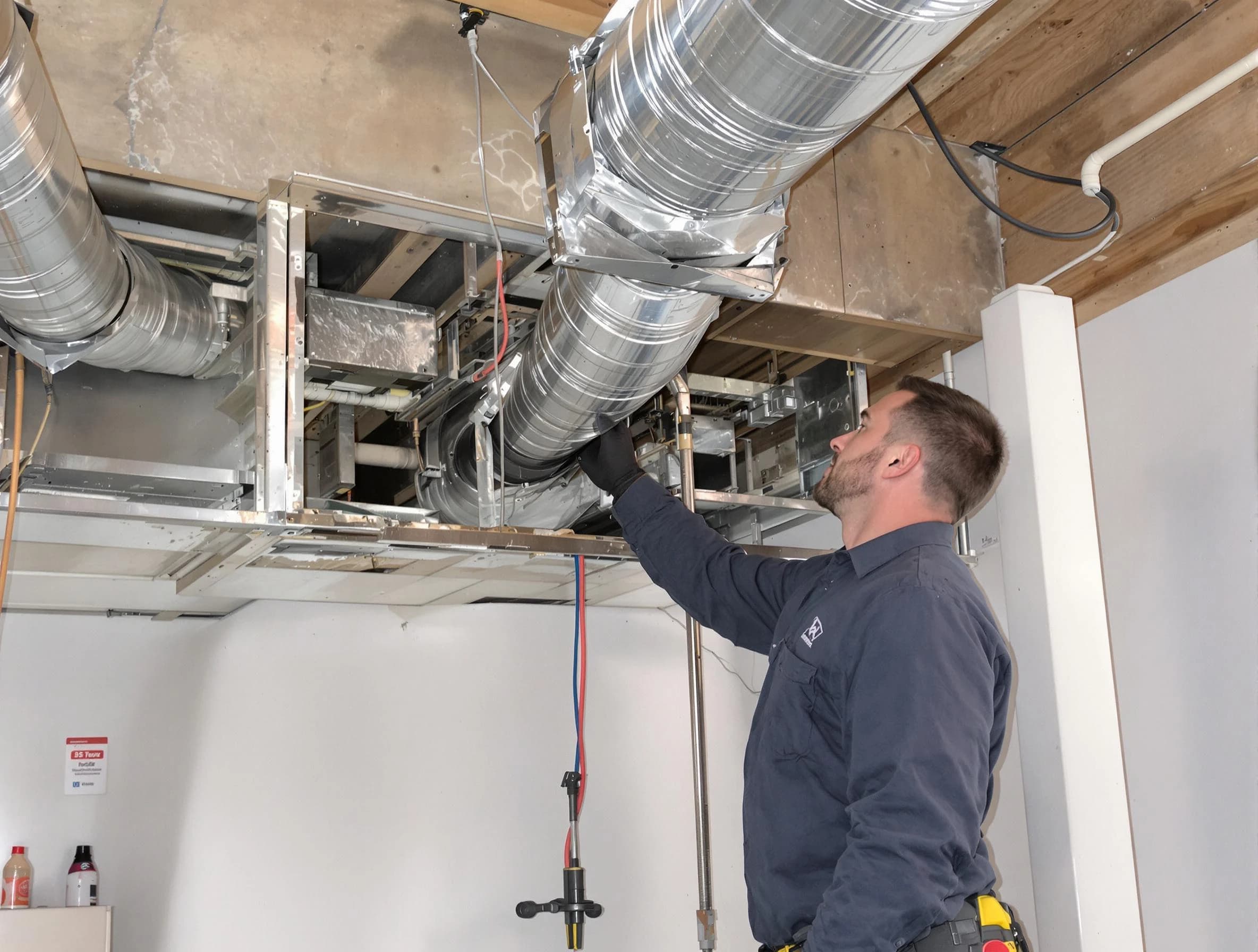 South Jordan Air Duct Cleaning technician performing professional air duct repair using specialized tools in South Jordan
