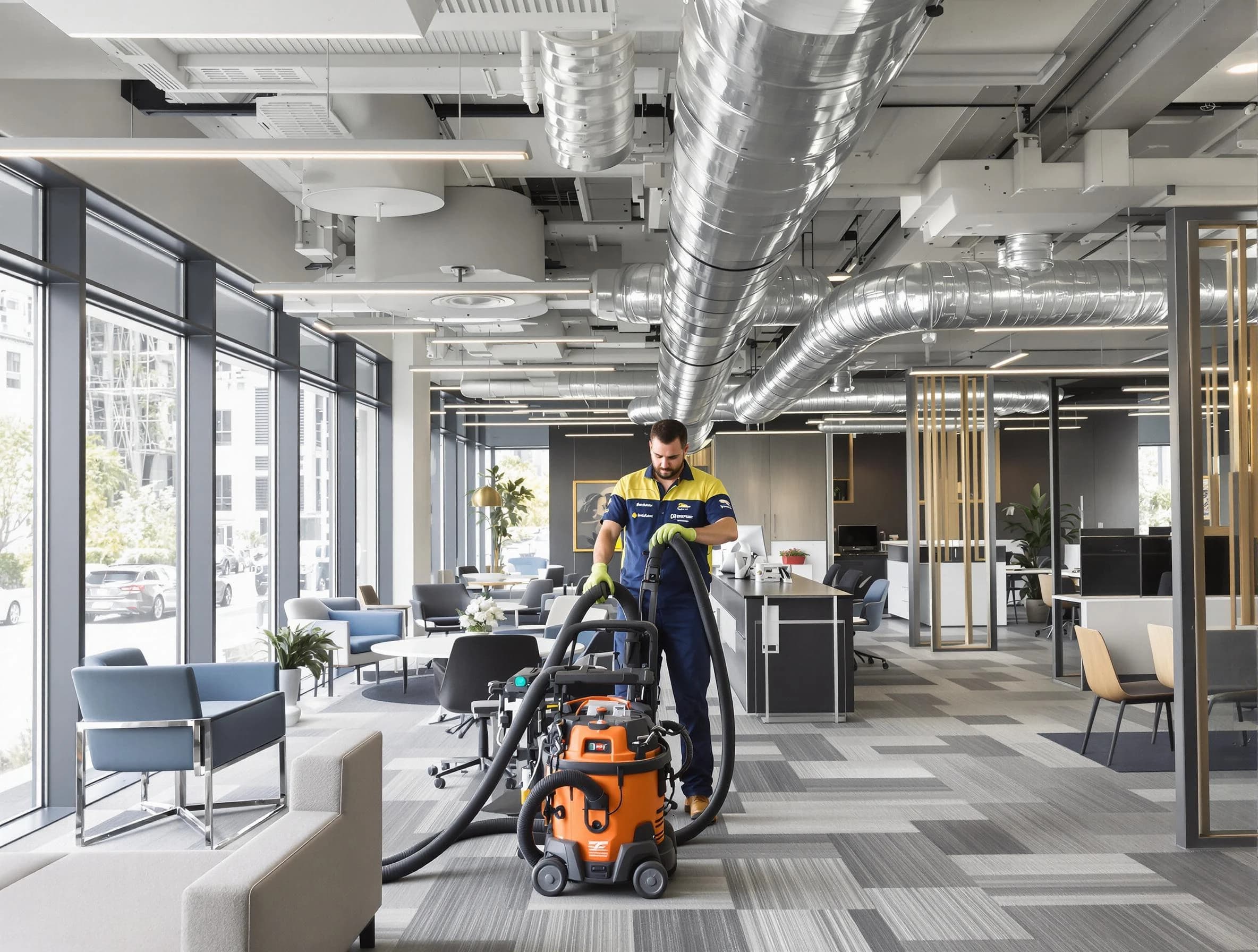South Jordan Air Duct Cleaning team performing thorough commercial duct cleaning at a South Jordan business center