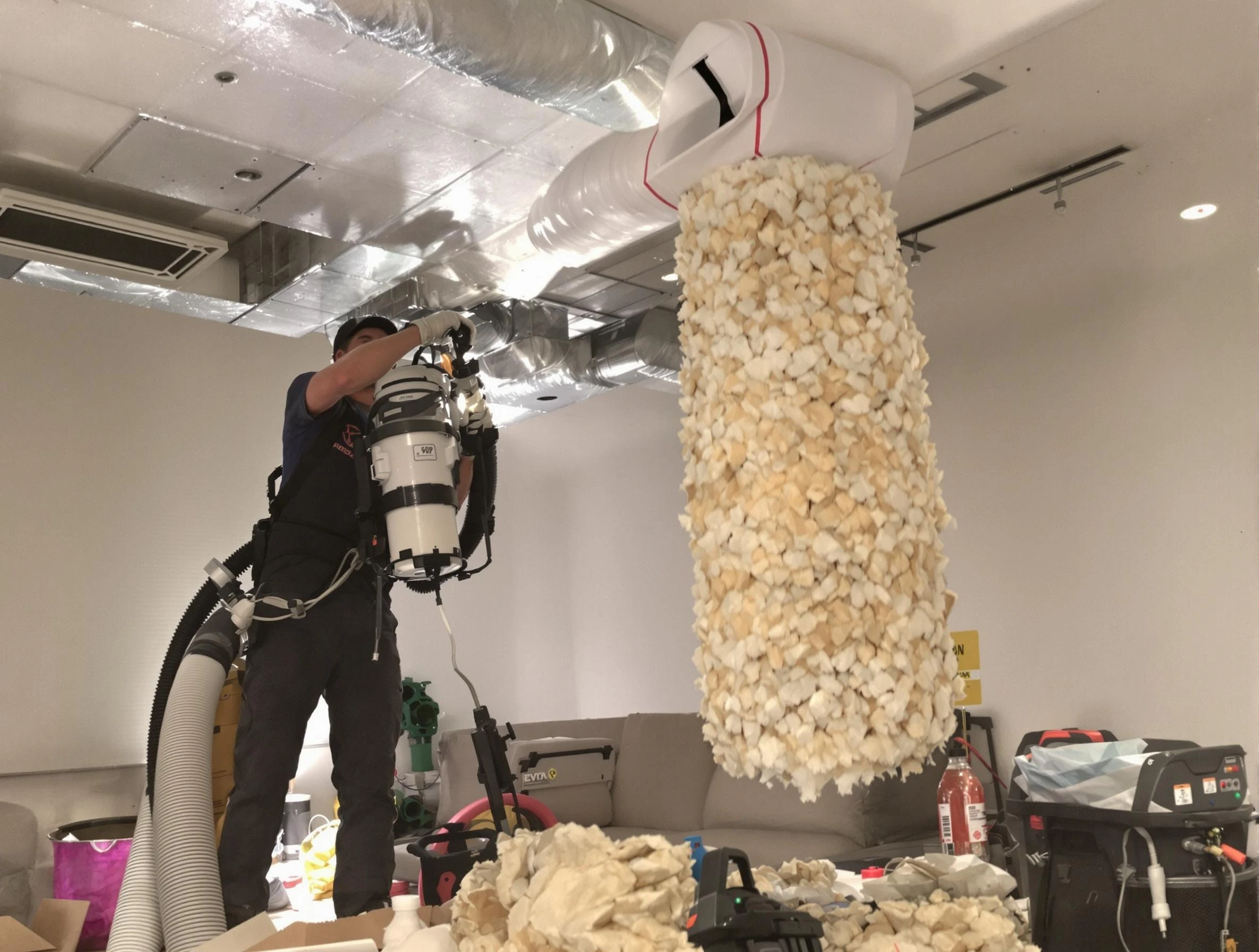 South Jordan Air Duct Cleaning technician performing precision vacuum insulation removal in a residential property in South Jordan